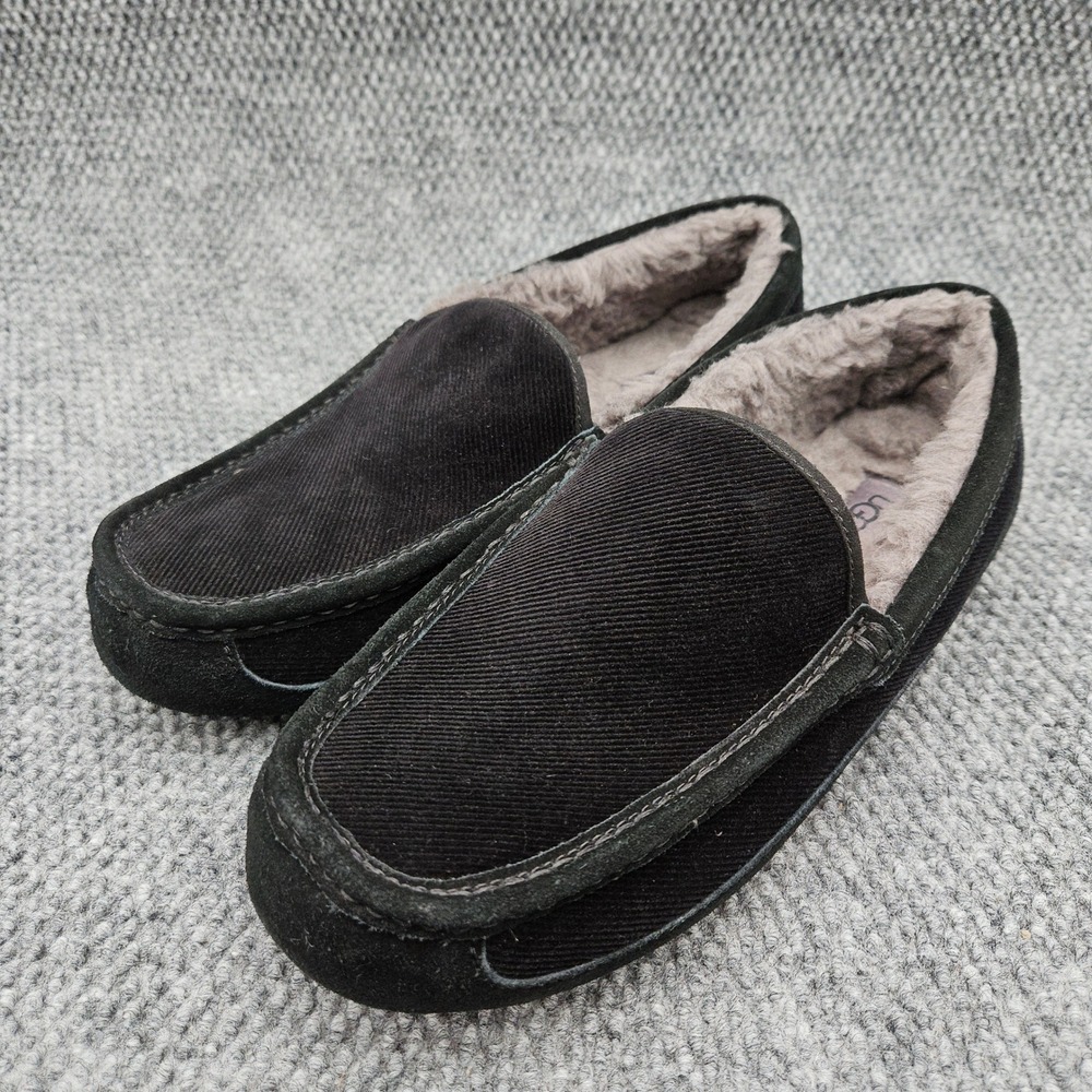 UGG (Men's 12)‎ Black Ascot Corduroy Slippers Moccasins Shearling House Shoes
